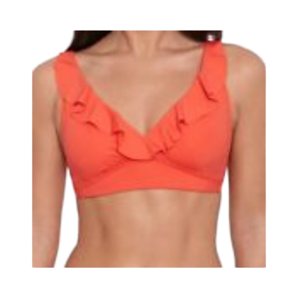 1Lauren Ralph Lauren Solid Orange Ruffled Bikini Top Size 14